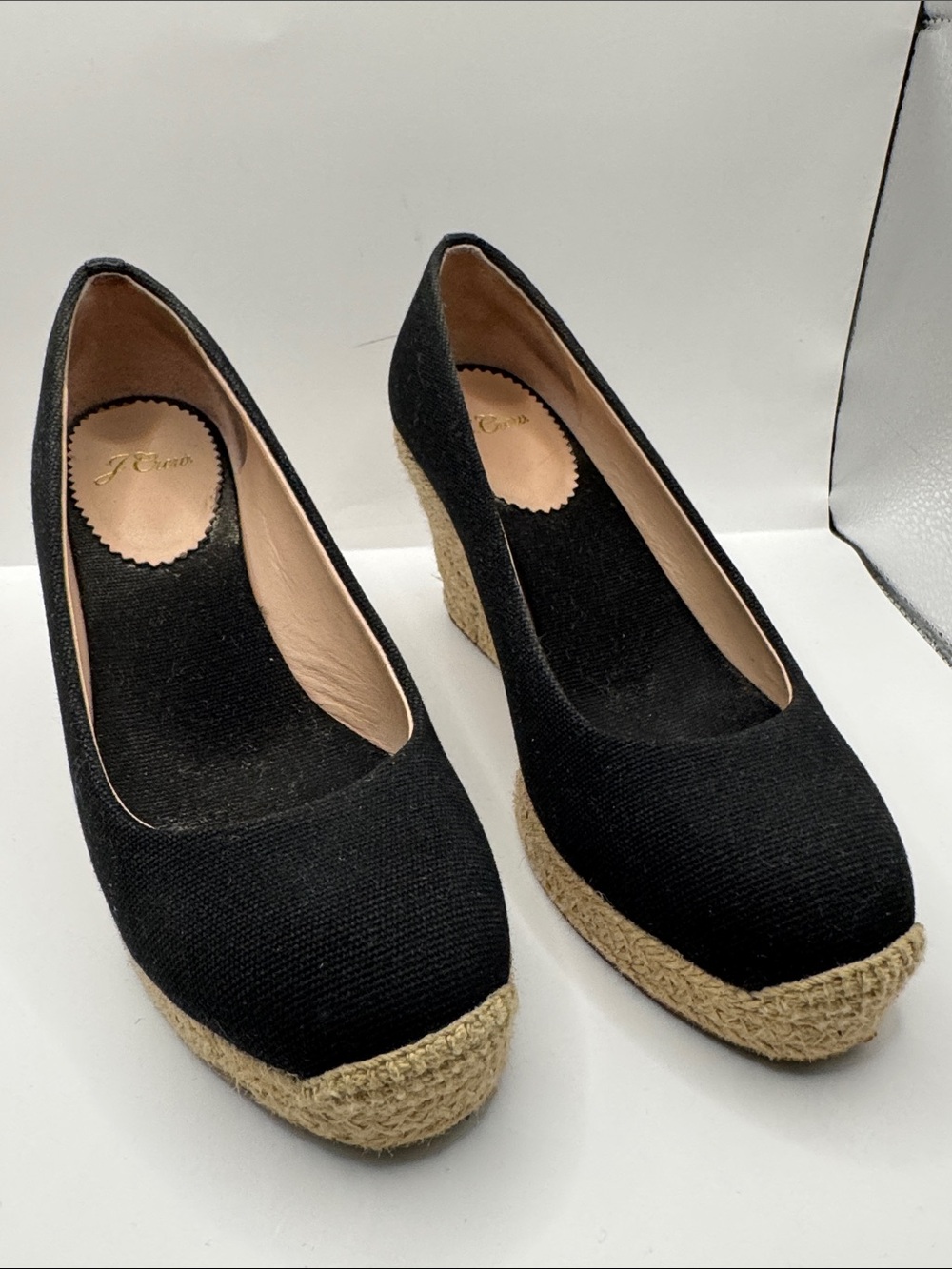 J. Crew Black Espadrille Wedge Pumps Sz7